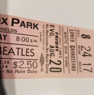 Beatles VINTAGE 1965 CHICAGO WHITE SOX Park Ticket 12