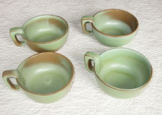 Vtg Frankoma Pottery Set Of 4 Soup Chili Cups Mug Bowls 4sc Lazy Bones 1968