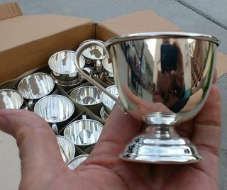 24 Vintage Nickel Silver Plated Footed Punch Bowl Cups Japan