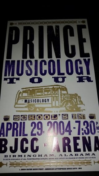 PRINCE 2004 HATCH SHOW PRINT Musicology BJCC Tour Band Poster Birmingham RARE 2