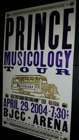PRINCE 2004 HATCH SHOW PRINT Musicology BJCC Tour Band Poster Birmingham RARE 3