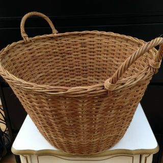Basket Wicker Rattan 2 - Handle Laundry Basket Farm House Vintage French Antique