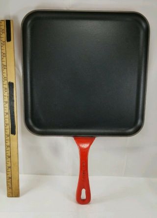 Vintage Le Creuset 11 " Red Enameled Cast Iron Shallow Frying Pan Skillet France