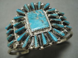 Rare Vintage Navajo Teardrop Turquoise Sterling Silver Bracelet Cuff