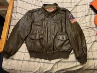 Vintage Cooper A2 Men’s Leather Flight Bomber Jacket Top Gun Patch Size 54l