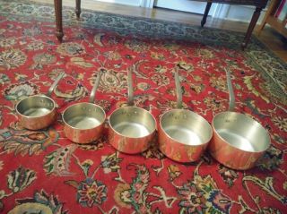 Vintage Copper Pots Set Of 5 Very Heavy Cooking Pots Over 4 Lbs Each