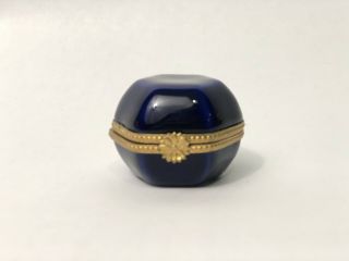 Rare Vintage Limoges France Hinged Trinket Box For Tiffany & Co Blue Ball