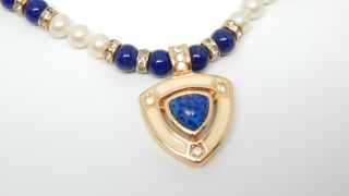 CHRISTIAN DIOR BY HENKEL GROSSE LAPIS GLASS PEARL VTG GERMAN COUTURE NECKLACE 2