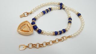 CHRISTIAN DIOR BY HENKEL GROSSE LAPIS GLASS PEARL VTG GERMAN COUTURE NECKLACE 6