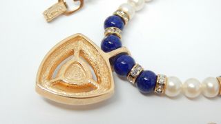 CHRISTIAN DIOR BY HENKEL GROSSE LAPIS GLASS PEARL VTG GERMAN COUTURE NECKLACE 7