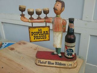 Vintage Pabst Blue Ribbon Beer Bartender Sign Complete With Repaired Arm