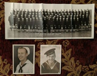 1943 Wwii Us Navy Training Company Yard Long Photo & 2 Named Individual Photos