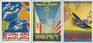 Aviation: Crociera Aerea : 3 X Vintage Posters Reprints 60x90cm/23.  6x35.  4 "