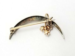 Vintage Antique Estate Find 14k Gold and Diamond Cresent Moon Brooch Pin 3