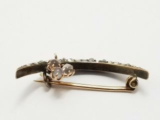 Vintage Antique Estate Find 14k Gold and Diamond Cresent Moon Brooch Pin 4