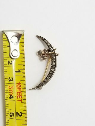 Vintage Antique Estate Find 14k Gold and Diamond Cresent Moon Brooch Pin 5