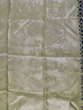 EUC WW II vtg Taj Mahal fringed white silk brocade piano scarf shawl 5