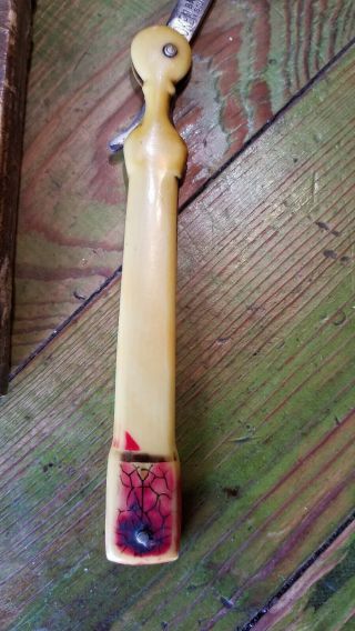 RARE OLD KOLKEN BARBER ' S CO SOLINGER GERMANY STRAIGHT RAZOR BARBER POLE HANDLE 4