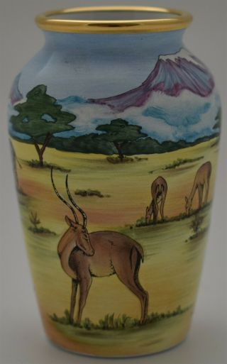 Rare Moorcroft Pottery Enamels Vase - Wild Africa With Zebras And Gazelles