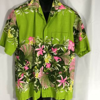 Vintage Hawaiian Shirt 60s Hawaiian Togs Label Barkcloth Cotton Small