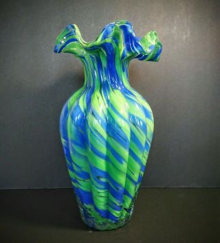 Vintage Murano Hand Blown Glass Vase In Blue And Green