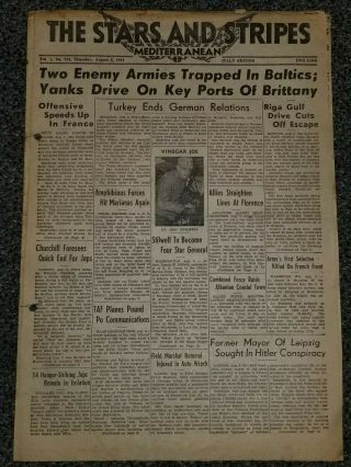 Wwii Stars And Stripes Newspaper Dated August 3,  1944 Offensive Speeds Up
