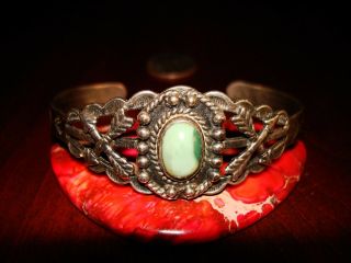 Stunning Vintage Fred Harvey Navajo Sterling Silver & Turquoise Bracelet.  925