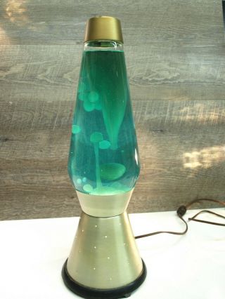 Vintage 1975 Large Blue Liquid Gold Base Lava Lamp