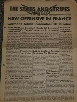 Wwii Stars And Stripes Newspaper Dated July 17,  1944 Offensive In France