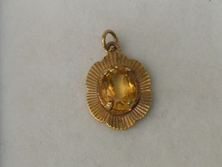 A Vintage 9ct Gold Citrine Stoned Sunburst Pendant Fob Or Charm,  2.  1grms