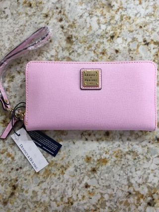 Vintage Dooney And Bourke Leather Hot Pink O Fuchsia Wristlet Wallet Coin Purse