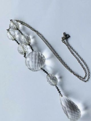 Art Deco Silver Large Rock Crystal Necklace,  Sterling
