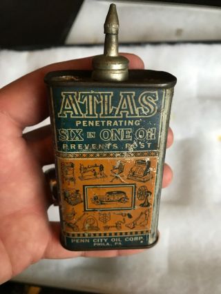 Vintage Handy Oiler Gun Oil Can Tin Lead Top Atlas Household Oil Cool Graphic
