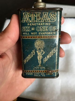 Vintage Handy Oiler Gun Oil Can Tin Lead Top Atlas Household Oil Cool Graphic 3