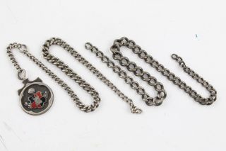 2 X Vintage.  925 Sterling Silver Graduated Albert Pocket Watch Chains W/ Fob 43g