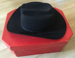 Vtg Black Felt Beaver Hats 7x Western Cowboy Hat 7 1/4 W Orig Box