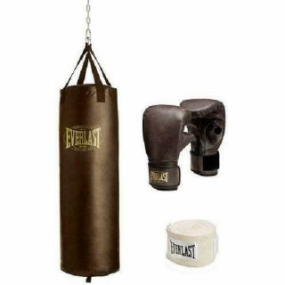 100 Lb Heavy Bag Kit Boxing Punching Gloves Hand Wraps Mma Training Vintage Set