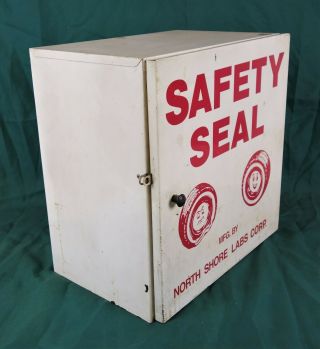 Vintage MId C Safety Seal Tires Metal Garage Shop Parts Storage Cabinet Display 3