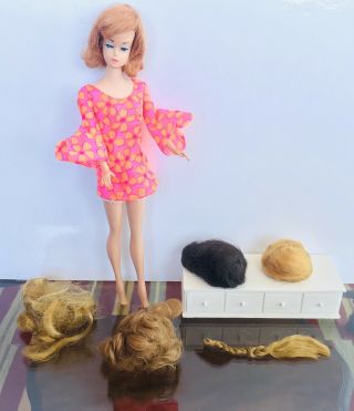 Vintage 1962 Barbie Fashion Queen Midge Doll With 4 Wigs,  Suzy Goose Dresser