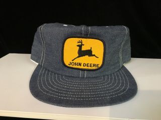 Vintage Denim John Deere Louisville Snap Back Big Yellow Logo Patch Trucker Hat