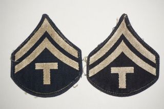 Tech 5 Technician Corporal Rank Chevrons Patches Pair Wwii Us Army P9333