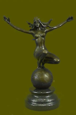 Vintage Art Nouveau Bronze Signed Aldo Vitaleh Nymph Goddess Statue Sculpture