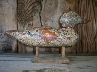 Antique - Vintage - Factory - Mason - Rare Teal - Wooden Duck Decoy