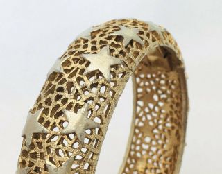 Vintage Signed Boucher Star Bracelet Gold Tone Openwork Hinged Box Clasp Bangle