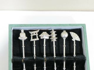 Set Of 6 Vintage Sterling Silver Japanese Olive Forks w/ Gift Box 2