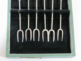 Set Of 6 Vintage Sterling Silver Japanese Olive Forks w/ Gift Box 3