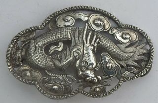 Antique Chinese Export Silver Dragon Brooch