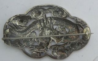 ANTIQUE CHINESE EXPORT SILVER DRAGON BROOCH 2