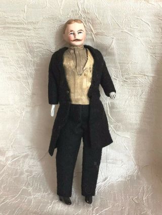 Antique All Bisque German Dollhouse Gentleman Doll 6 3/4 "