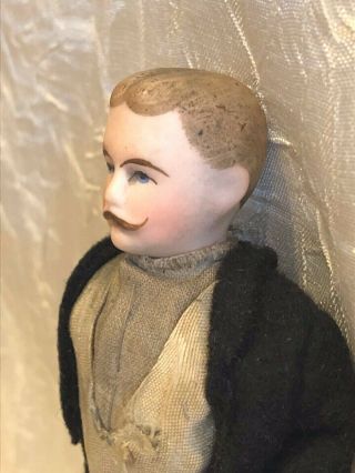 Antique All Bisque German Dollhouse Gentleman Doll 6 3/4 